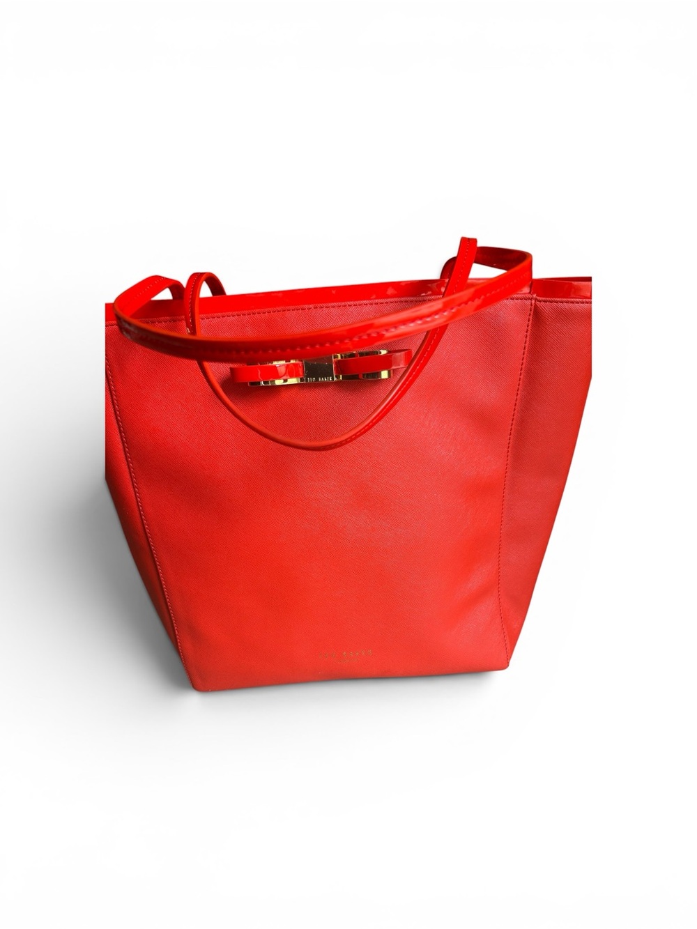 Ted Baker Red Leather Tote with Gold Bow Detail